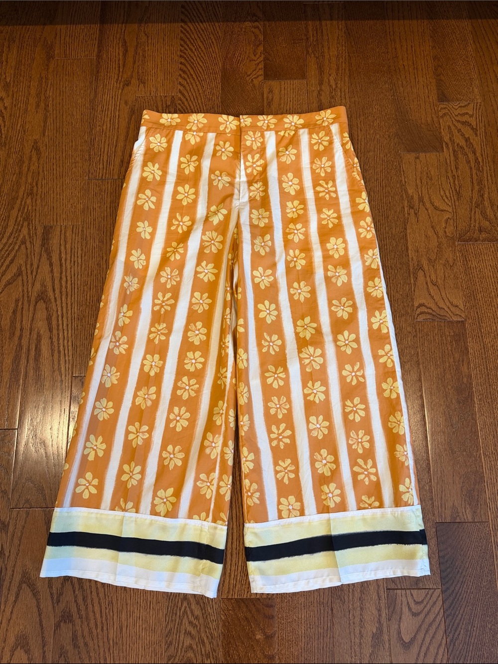Marni Floral Stripe Wide-Leg Cropped Pants